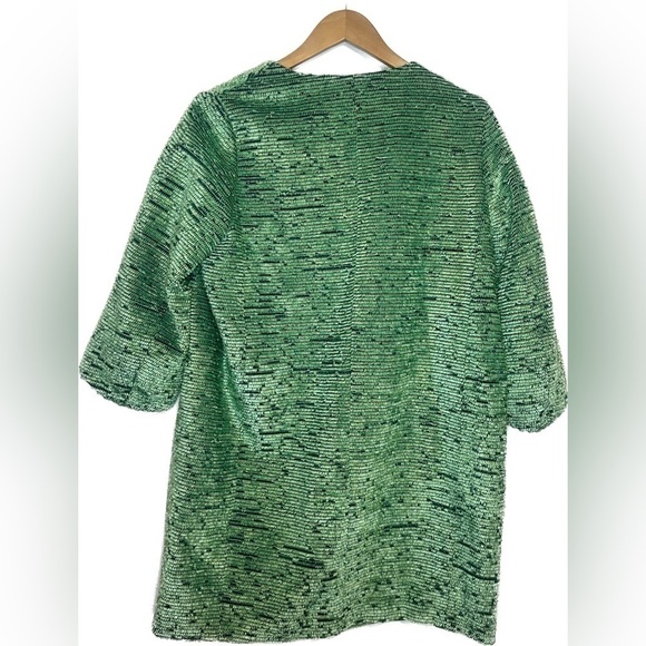 H&M Bright Green Jacquard Weave Fuzzy 3/4 Sleeve Open Front Jacket Sz 8 - Picture 3 of 9